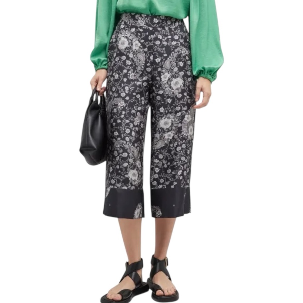 KOBI HALPERIN ☆ 100% Silk Wide Leg Floral Print Cropped Pants
